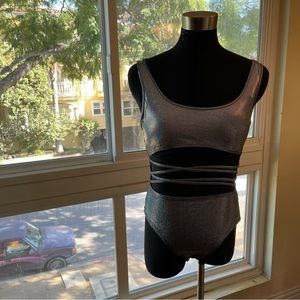 Metallic silver bodysuit